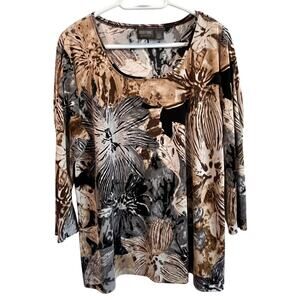 Additions by Chico’s Blouse Size 3 Abstract Floral Print Stretch Tunic